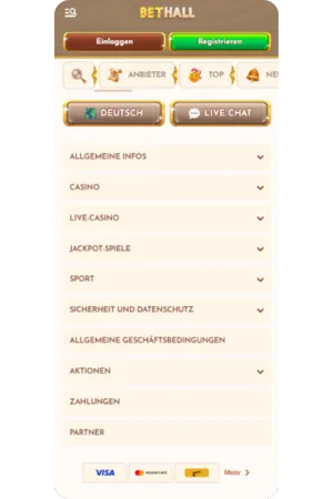 Bethall Casino Footer-Menü