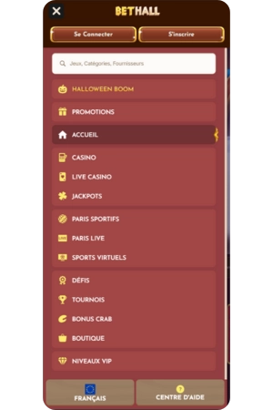 Menu Bethall Casino