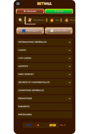 Menu pied de page Bethall Casino