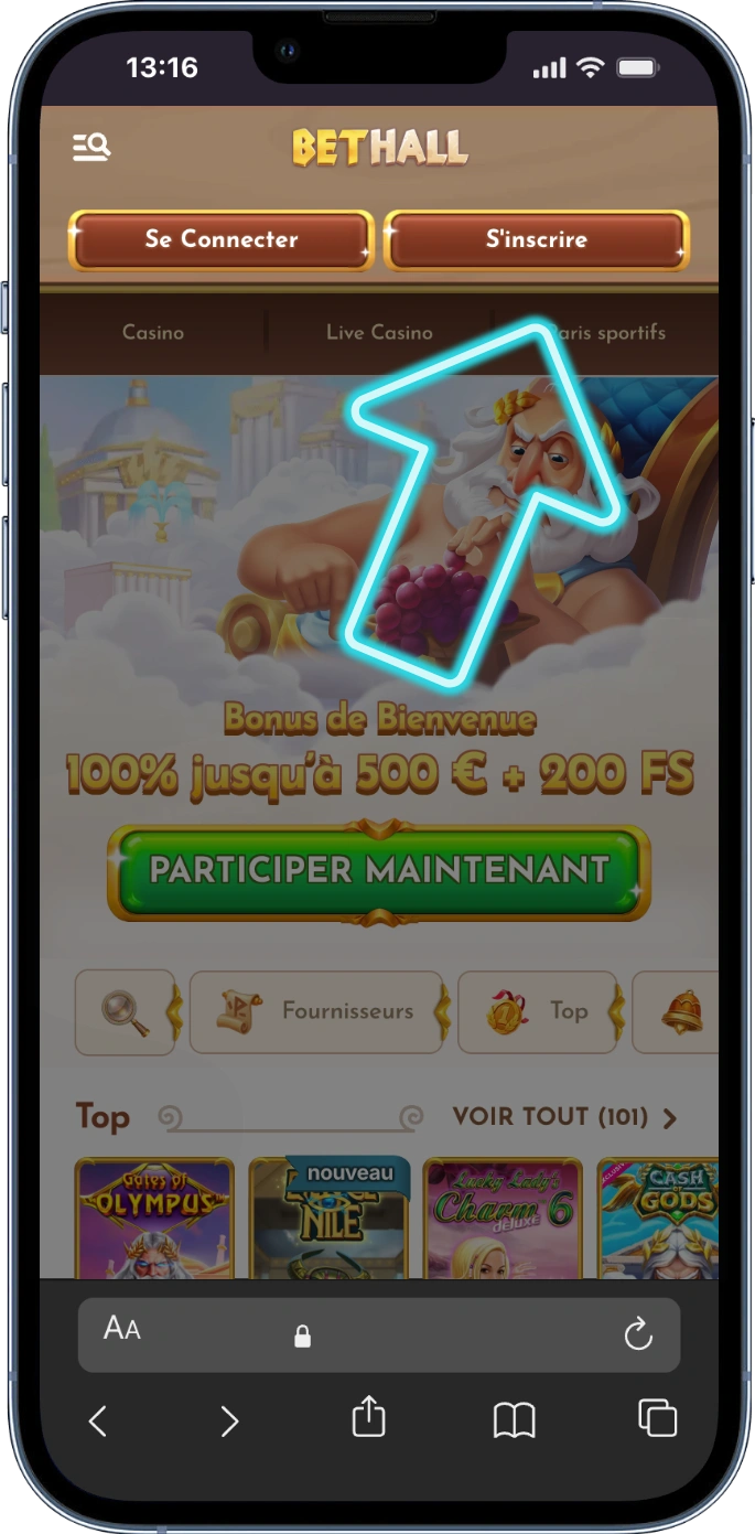 Bouton S'inscrire sur bethall casino login