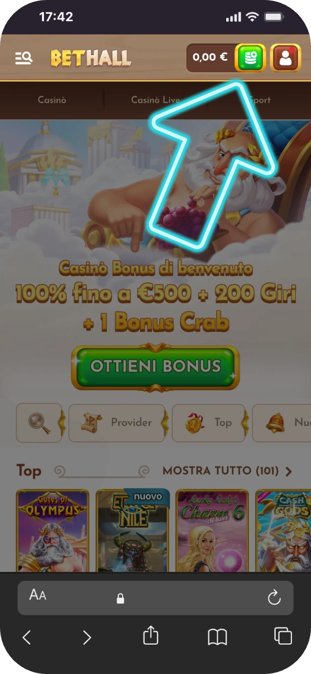 Bethall Casino online pulsante deposito