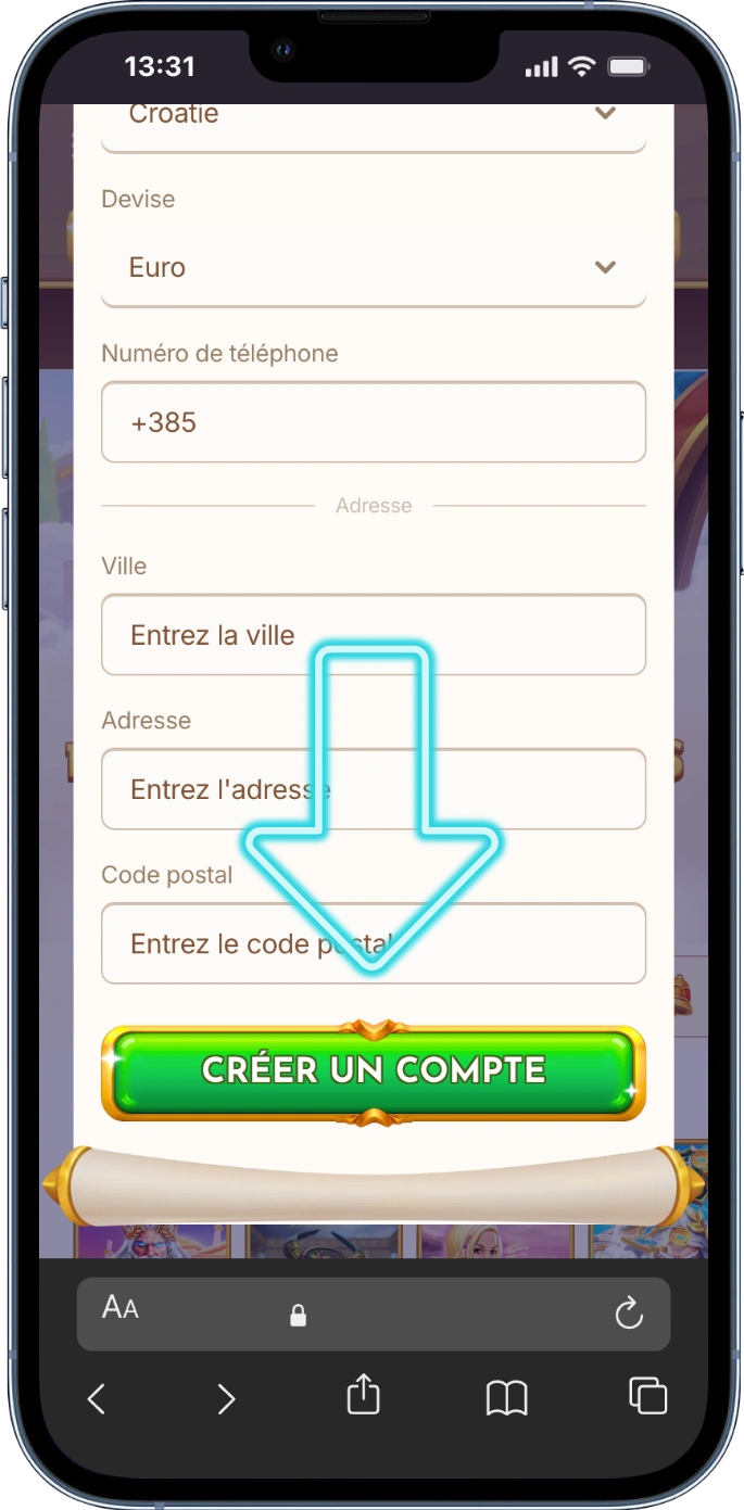 Bouton Créer un compte sur bethall casino en ligne