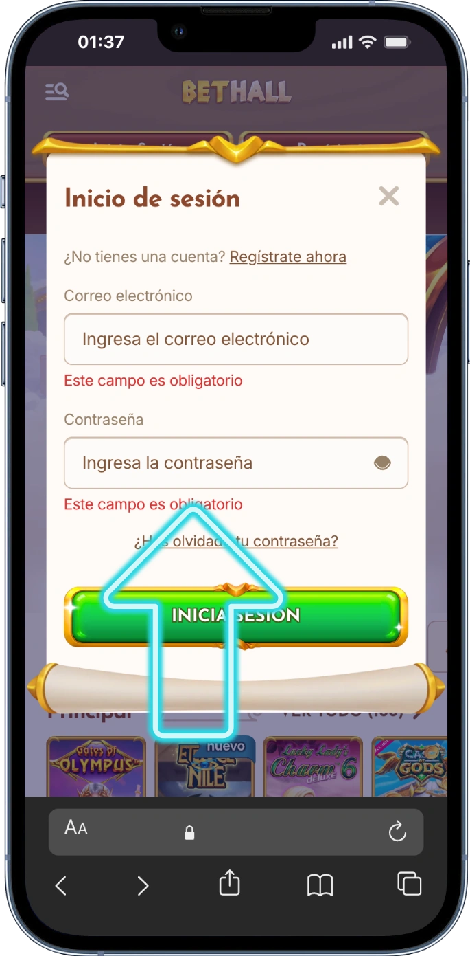 Introduce contraseña para bethall casino online