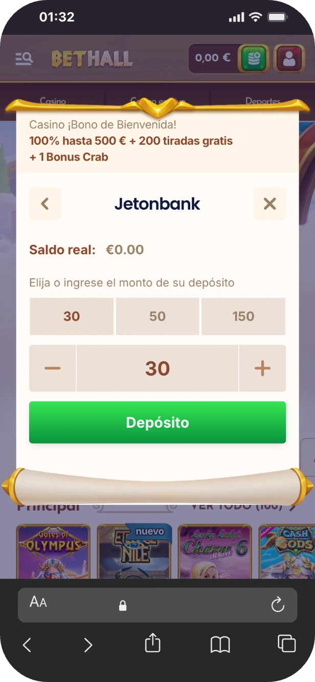 Sistema de pago Jeton bethall login