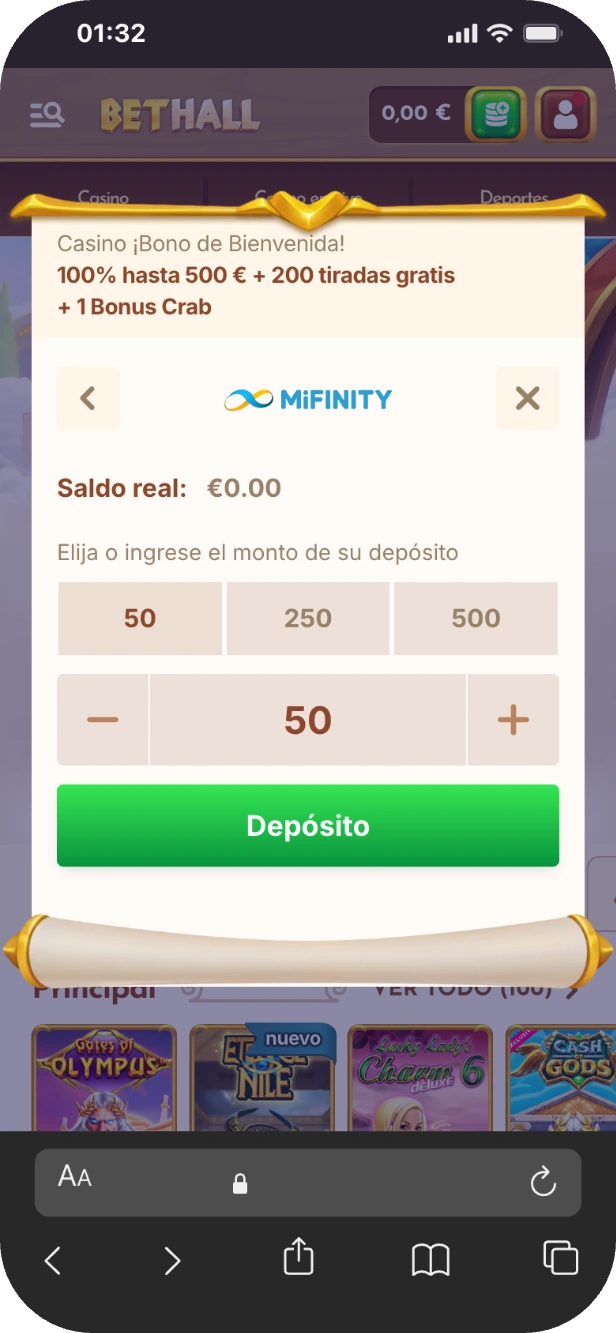 MiFinity como método de pago registrazione bethall
