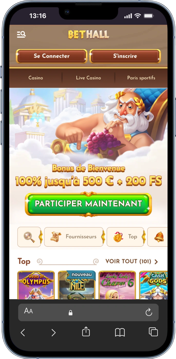 Page d'accueil bethall online casino pour la connexion