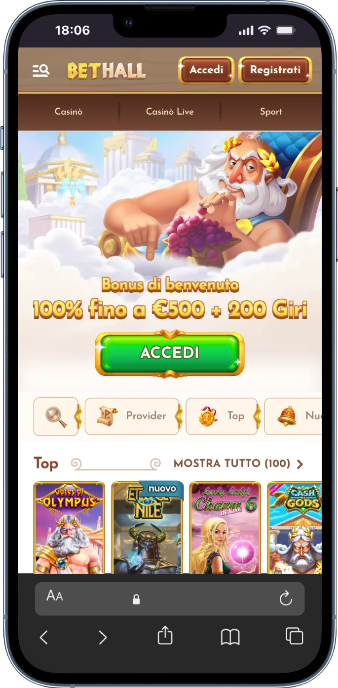 Bethall Casino Italia pagina principale