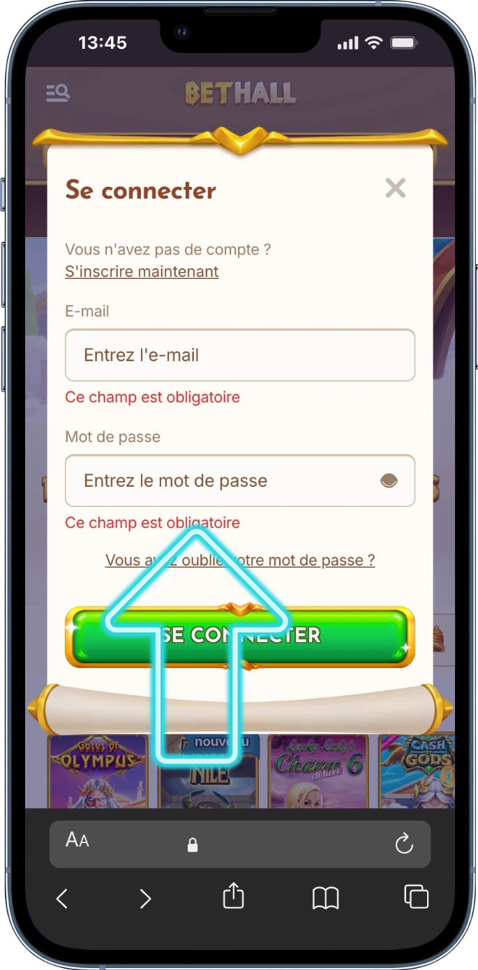 Saisie du mot de passe bethall casino online