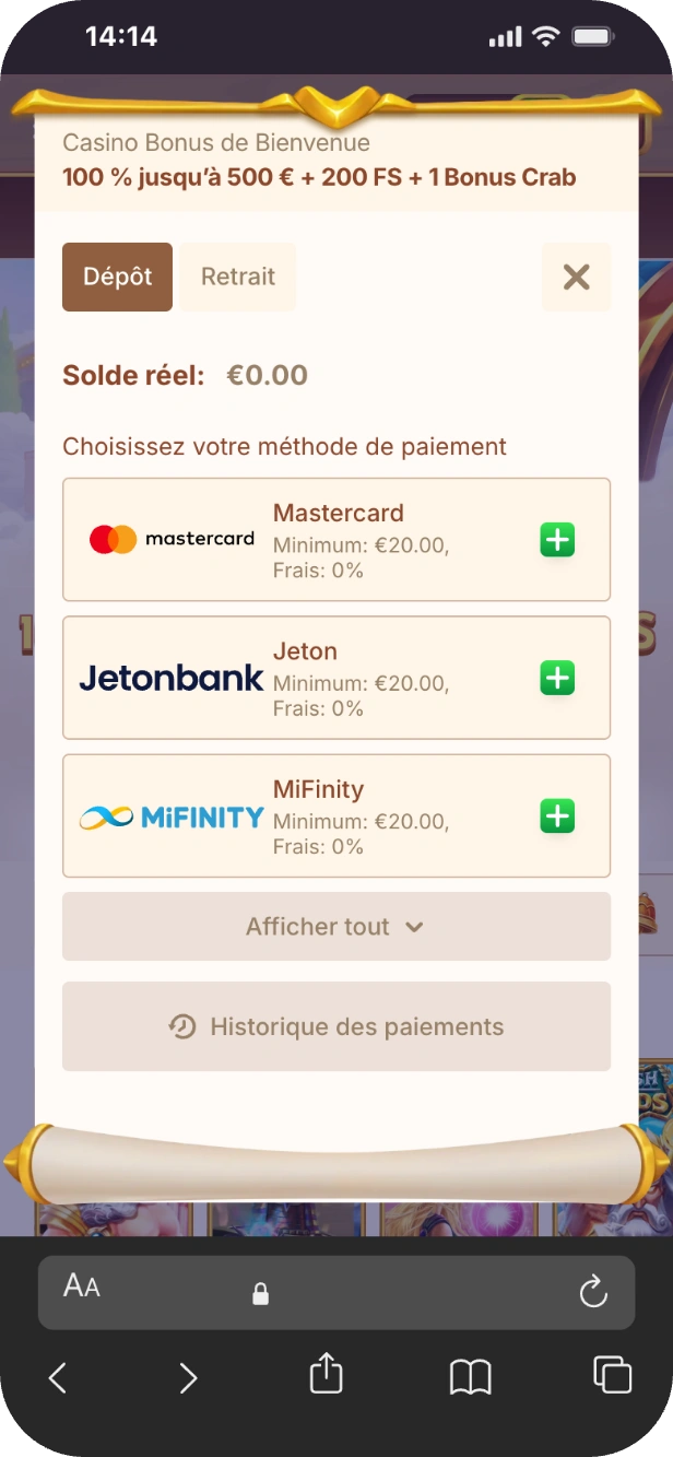 Sélectionnez le système de paiement bethall casino online