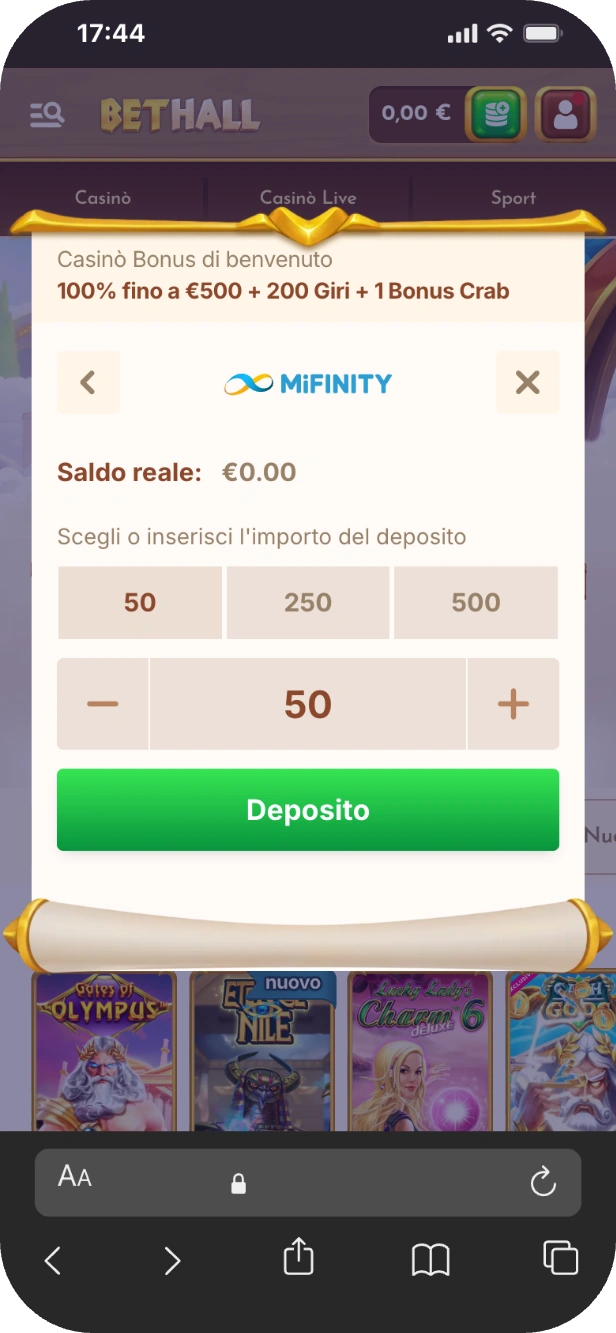Bethall pagamento con MiFinity