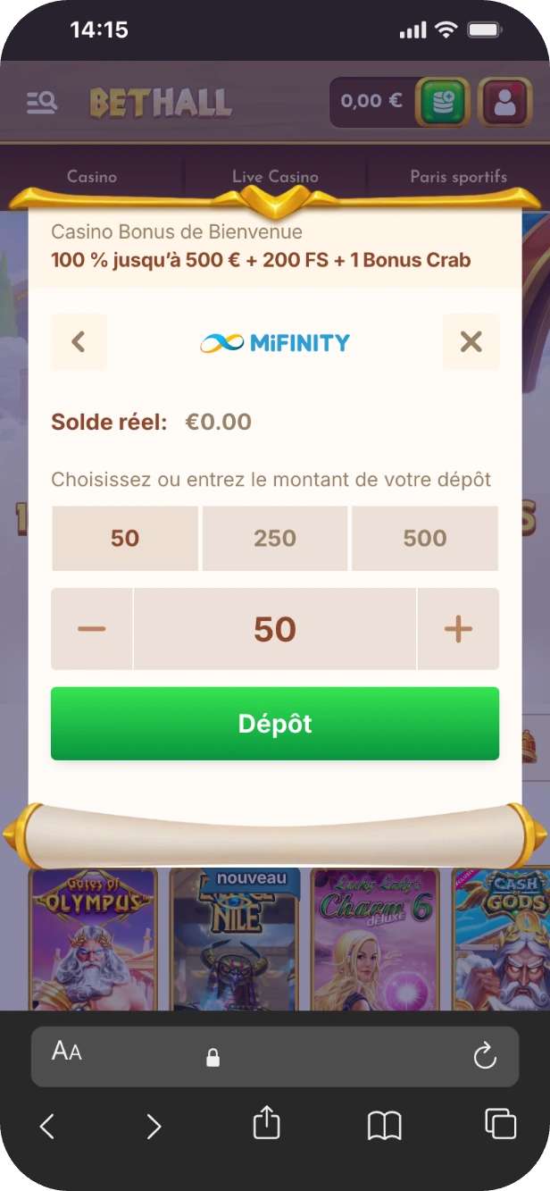 Système de paiement MiFinity bethall online casino