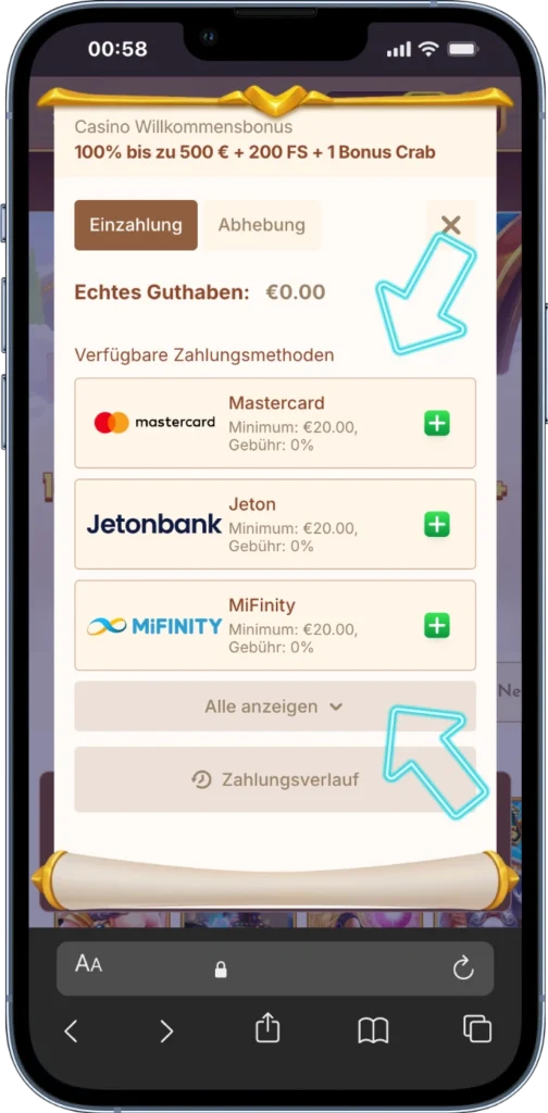 Bethall Zahlungsmethode wählen