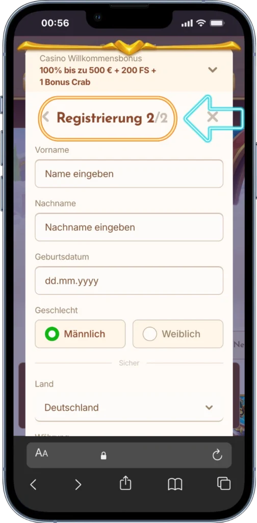 Bethall Registrierung persönliche Daten