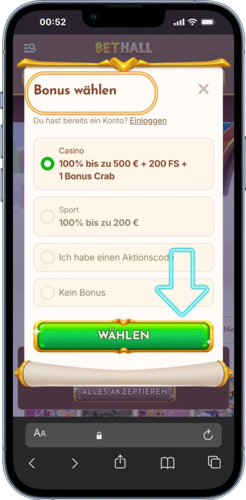 Bethall Bonus auswählen