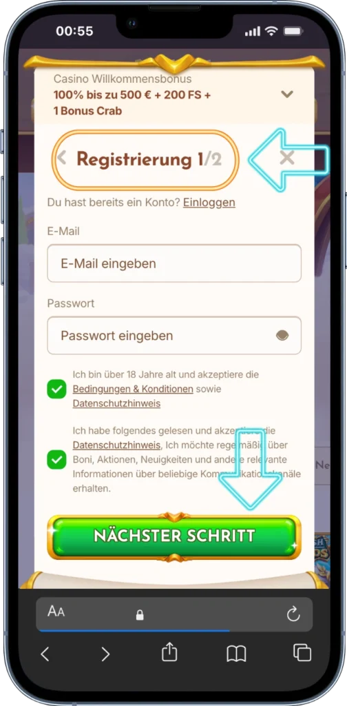 Bethall Registrierung Email und Passwort