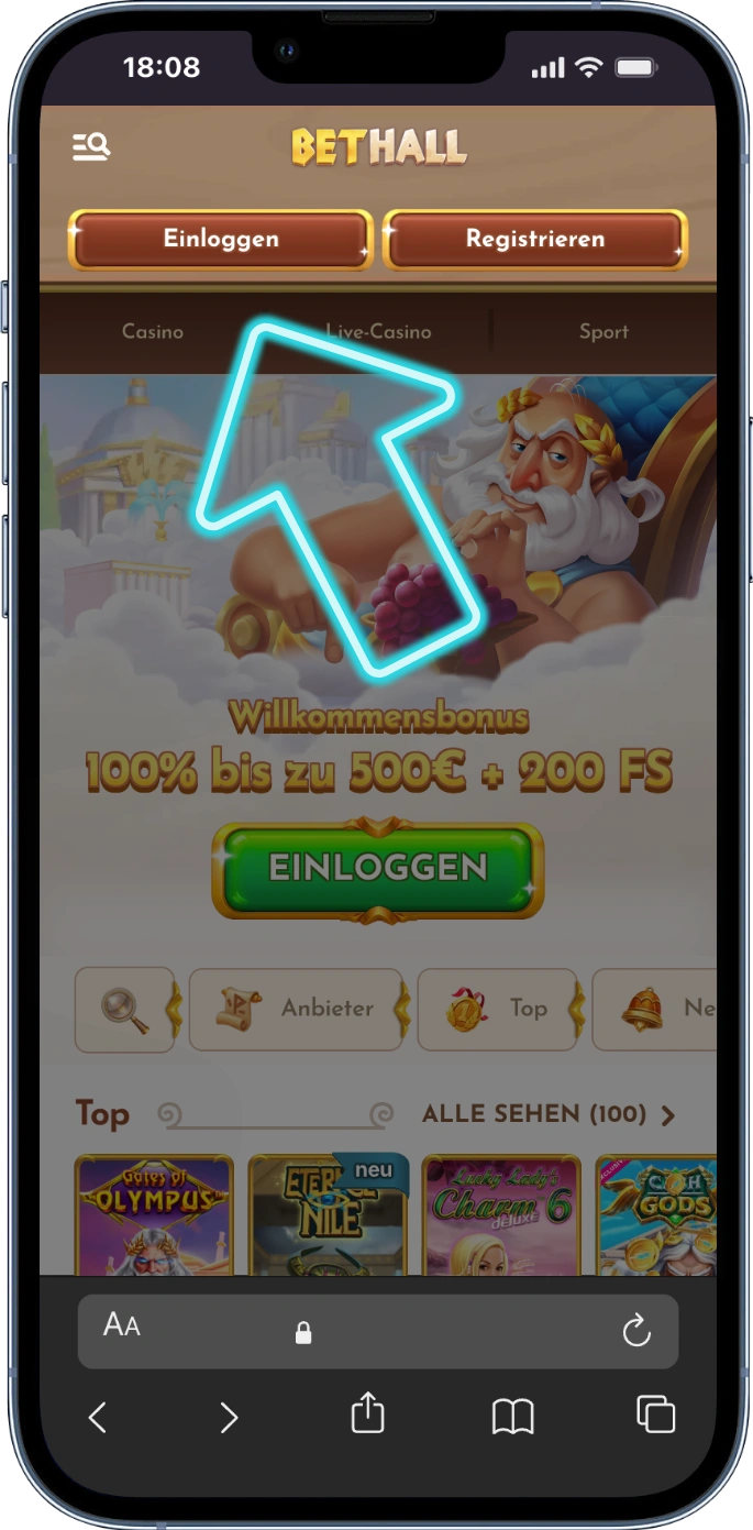 Bethall Einloggen Button klicken