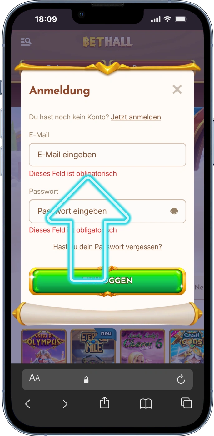 Bethall Login Email eingeben