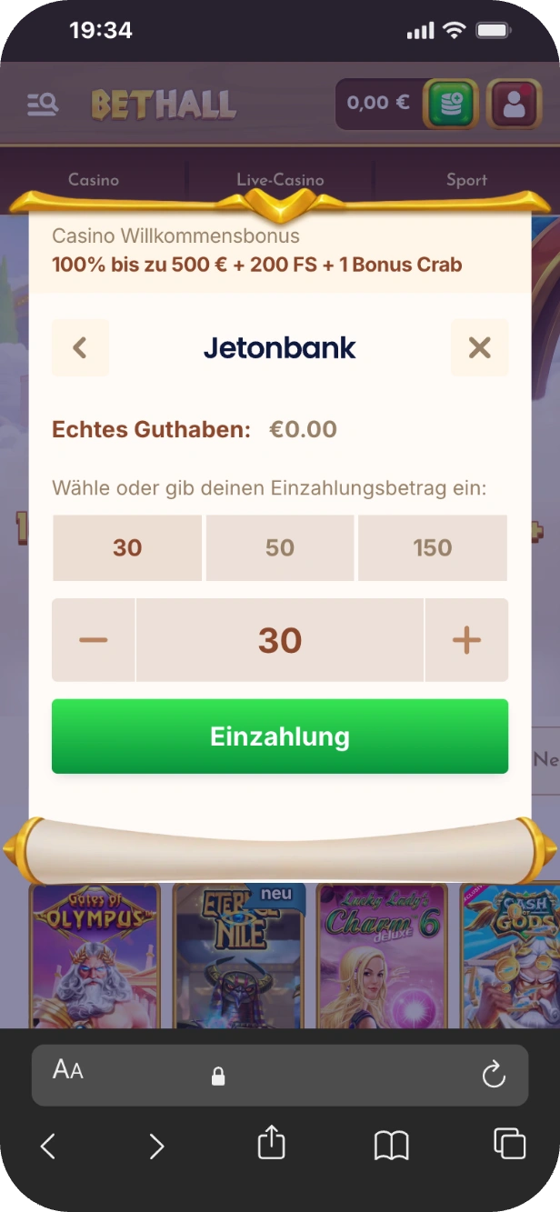 Bethall Jetonbank Zahlung